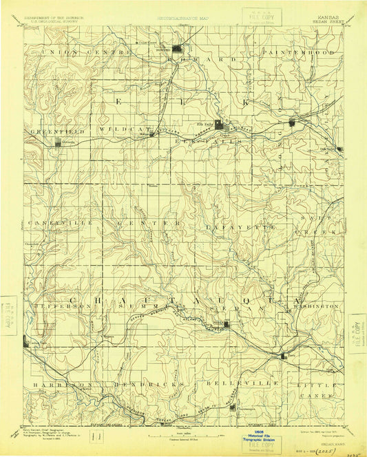 Historic 1889 Sedan Kansas 30'x30' Topo Map Image