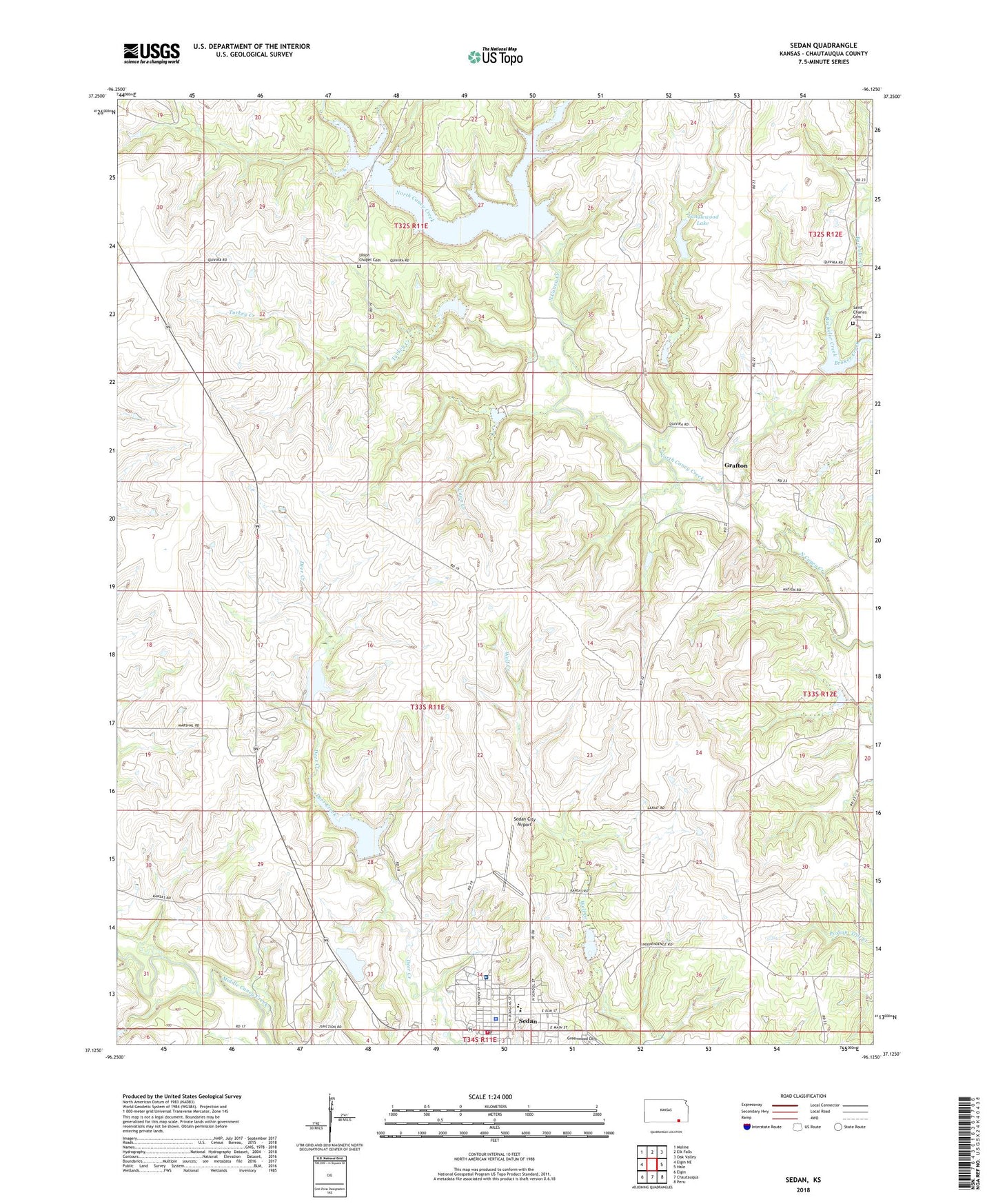 Sedan Kansas US Topo Map Image