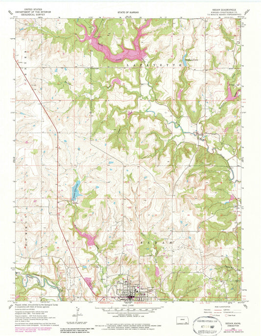 Classic USGS Sedan Kansas 7.5'x7.5' Topo Map Image