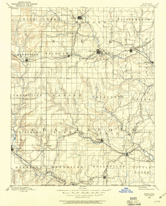 Historic 1885 Sedan Kansas 30'x30' Topo Map Image