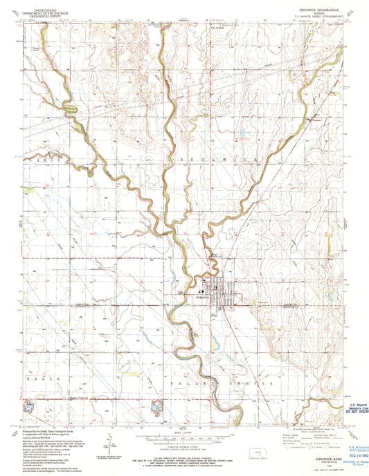 Classic USGS Sedgwick Kansas 7.5'x7.5' Topo Map Image