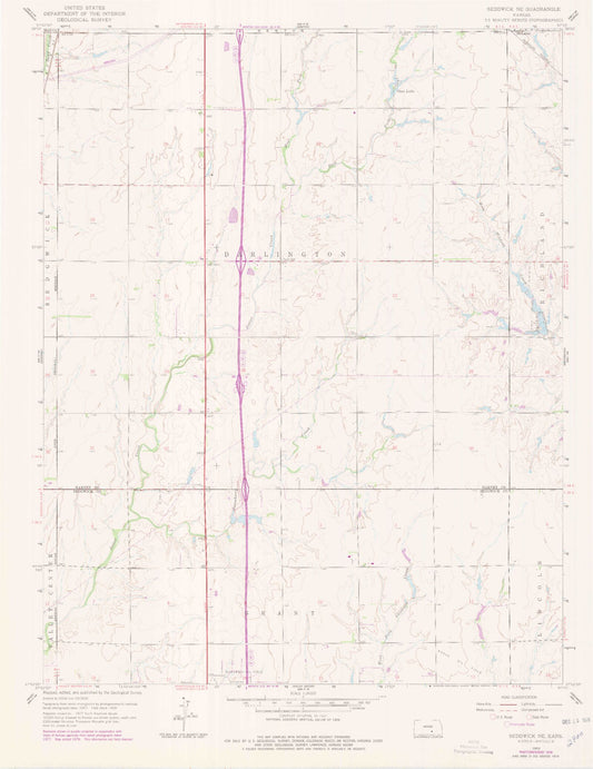 Classic USGS Sedgwick NE Kansas 7.5'x7.5' Topo Map Image