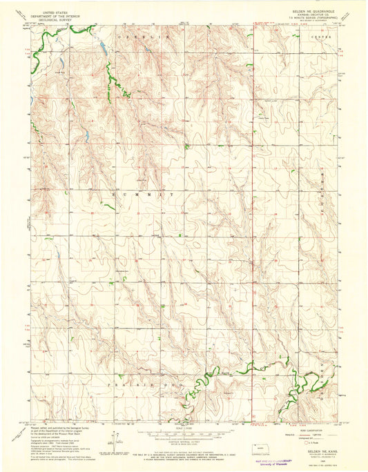 Classic USGS Selden NE Kansas 7.5'x7.5' Topo Map Image