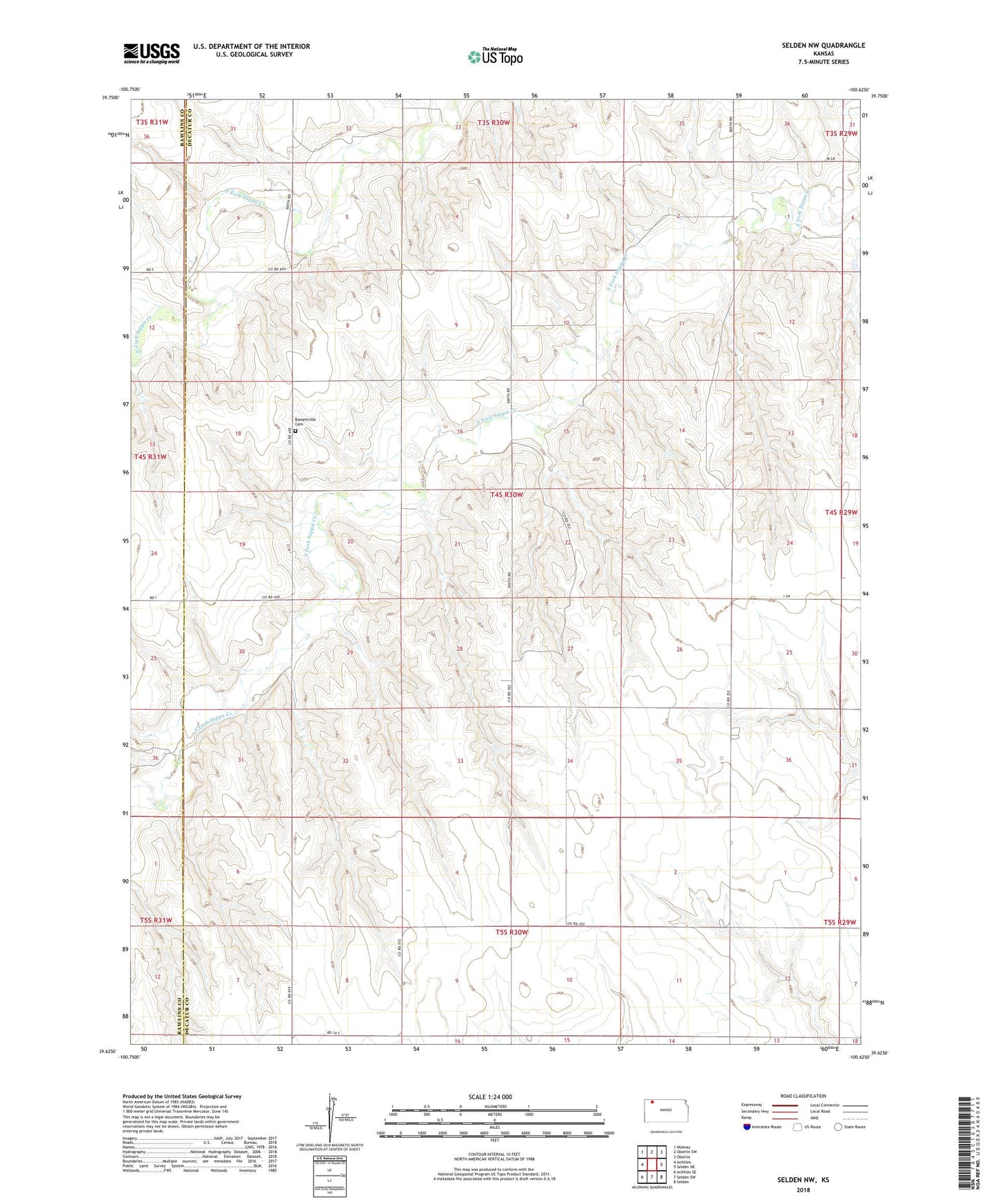 Selden NW Kansas US Topo Map Image