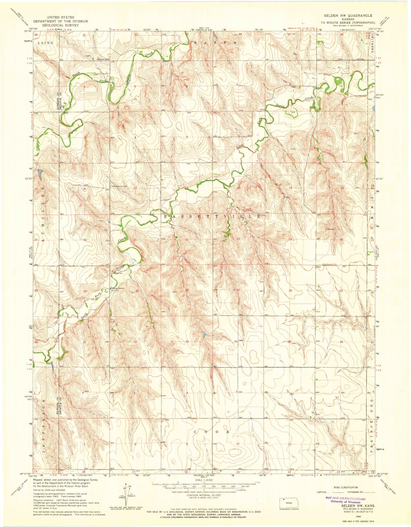 Classic USGS Selden NW Kansas 7.5'x7.5' Topo Map MyTopo Map Store