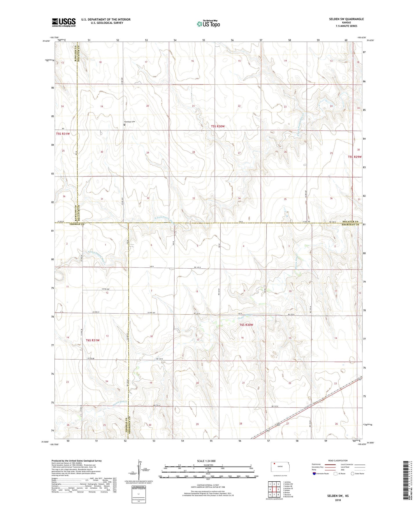 Selden SW Kansas US Topo Map Image