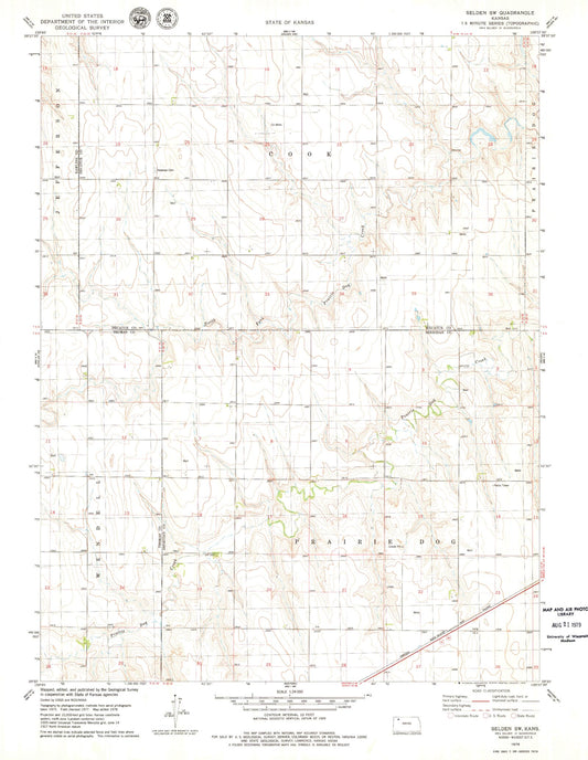Classic USGS Selden SW Kansas 7.5'x7.5' Topo Map Image