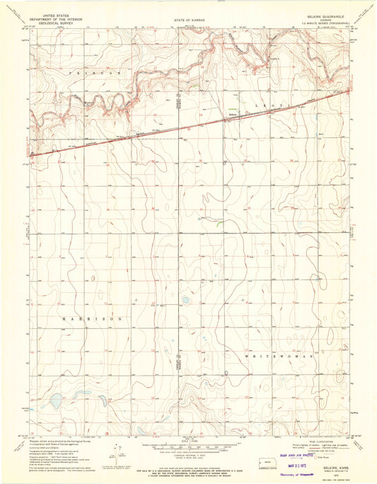 Classic USGS Selkirk Kansas 7.5'x7.5' Topo Map Image