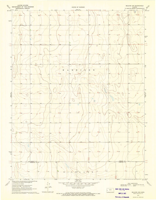Classic USGS Selkirk SW Kansas 7.5'x7.5' Topo Map Image
