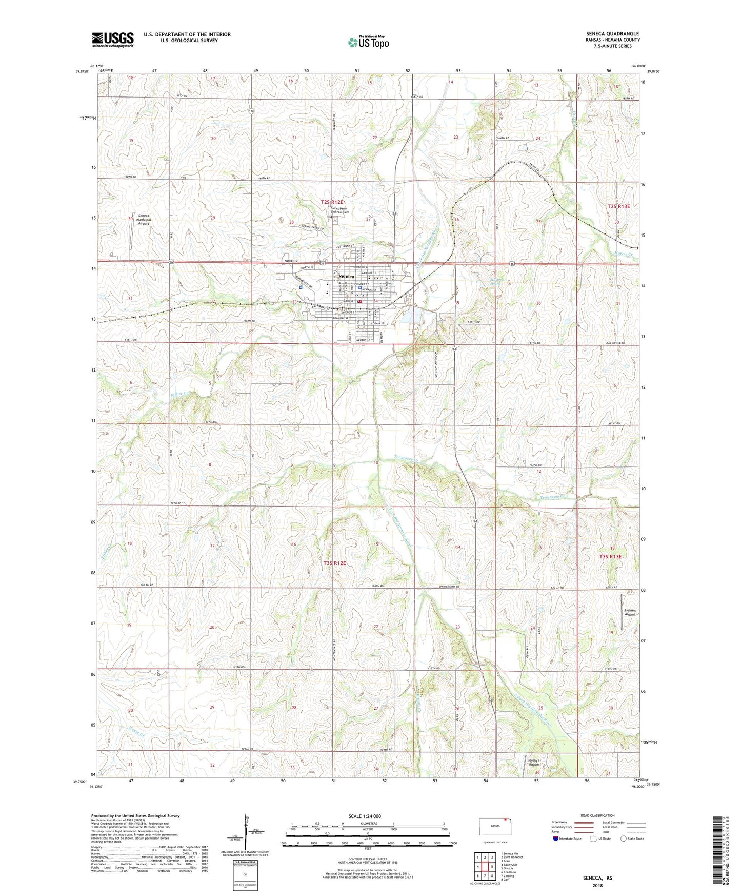 Seneca Kansas US Topo Map Image