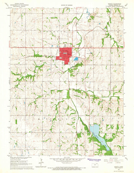 Classic USGS Seneca Kansas 7.5'x7.5' Topo Map Image