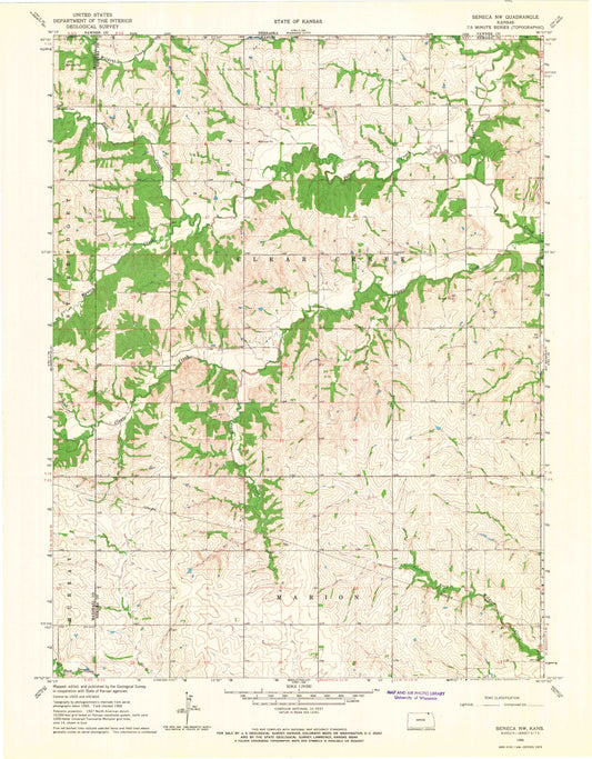 Classic USGS Seneca NW Kansas 7.5'x7.5' Topo Map Image
