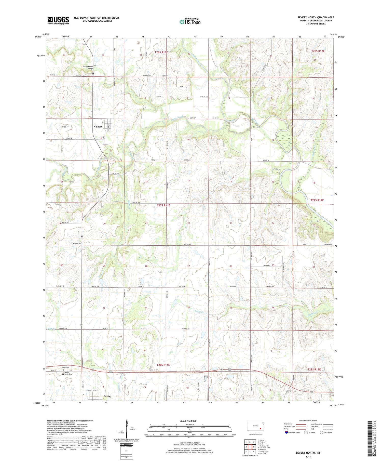 Severy North Kansas US Topo Map Image