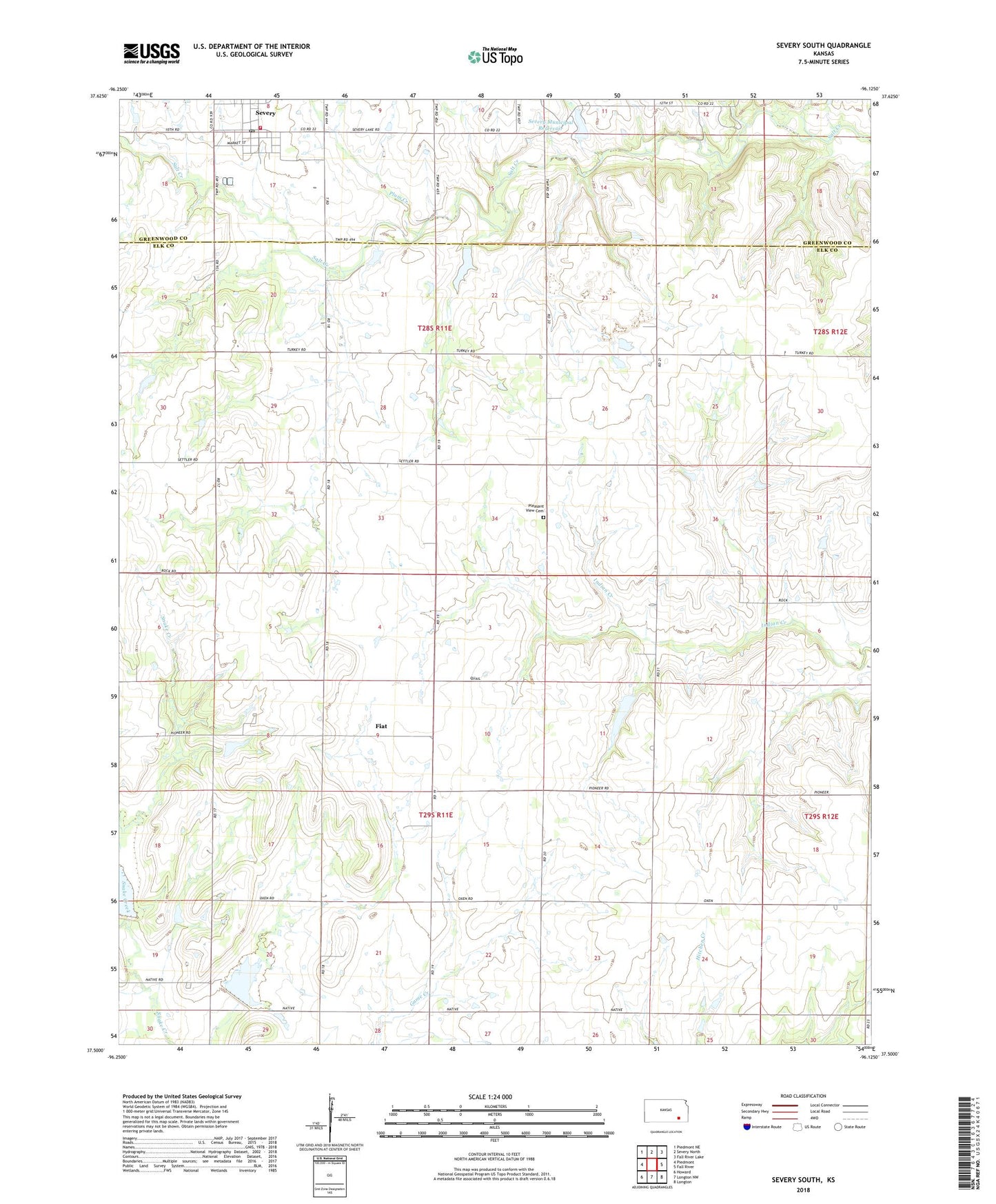 Severy South Kansas US Topo Map Image
