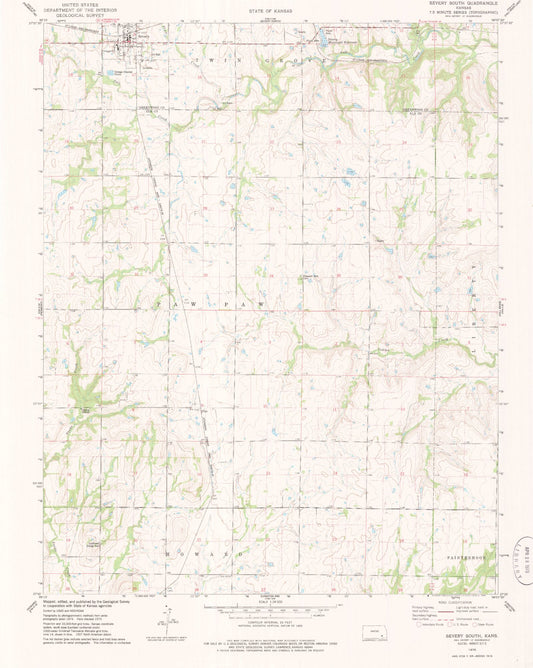 Classic USGS Severy South Kansas 7.5'x7.5' Topo Map Image
