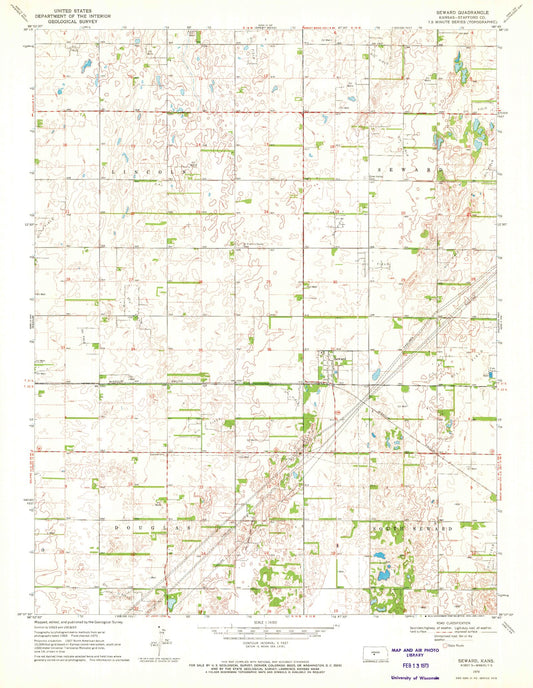 Classic USGS Seward Kansas 7.5'x7.5' Topo Map Image