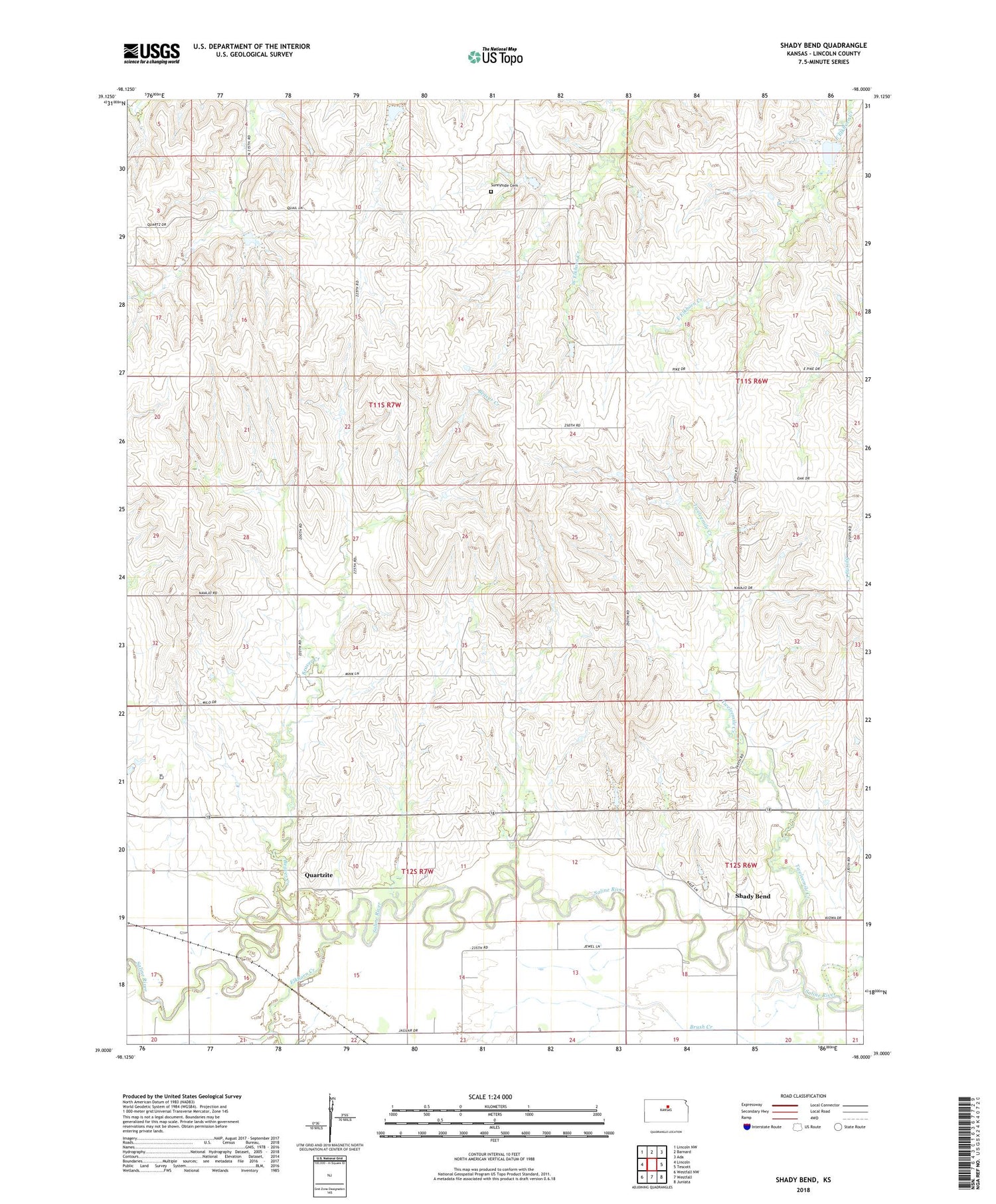 Shady Bend Kansas US Topo Map Image