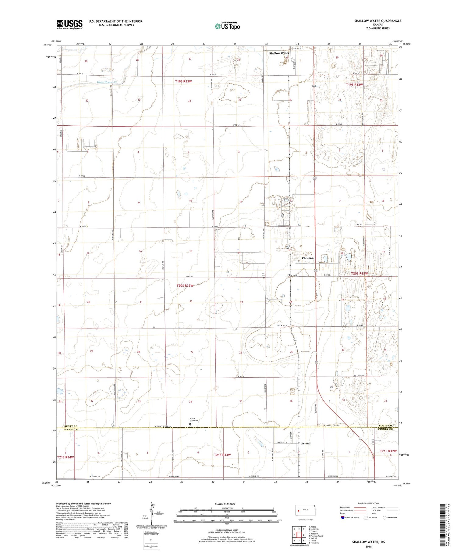 Shallow Water Kansas US Topo Map Image