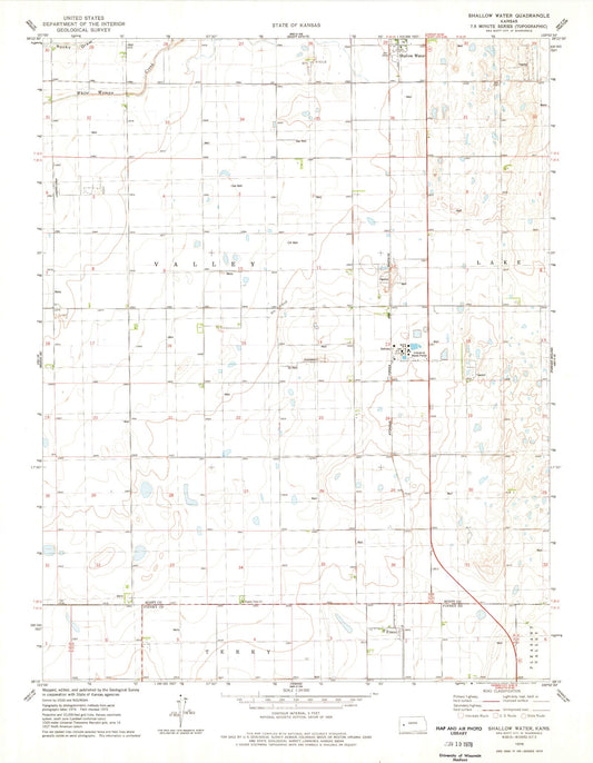 Classic USGS Shallow Water Kansas 7.5'x7.5' Topo Map Image