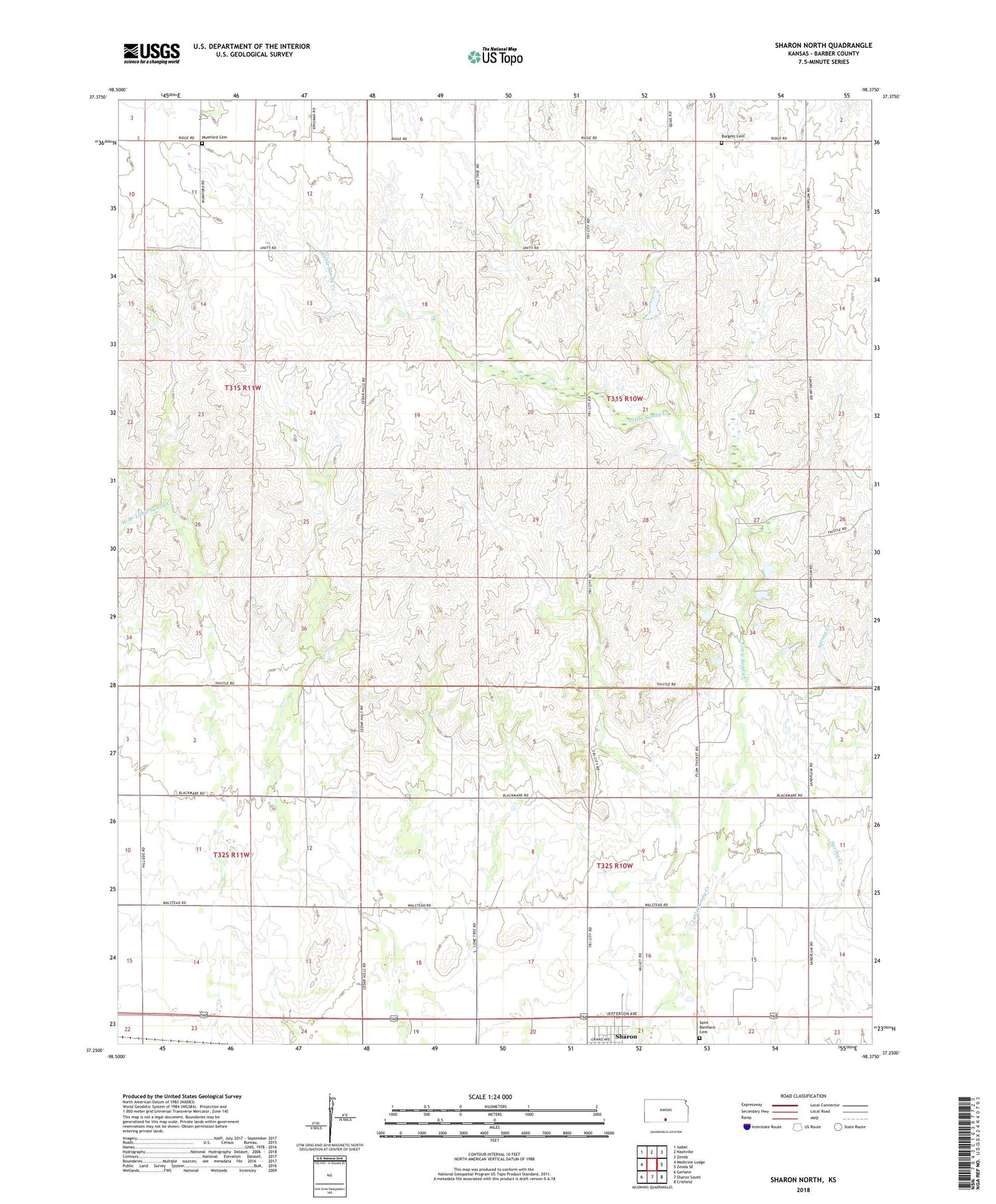 Sharon North Kansas US Topo Map Image