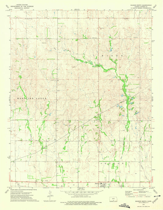 Classic USGS Sharon North Kansas 7.5'x7.5' Topo Map Image