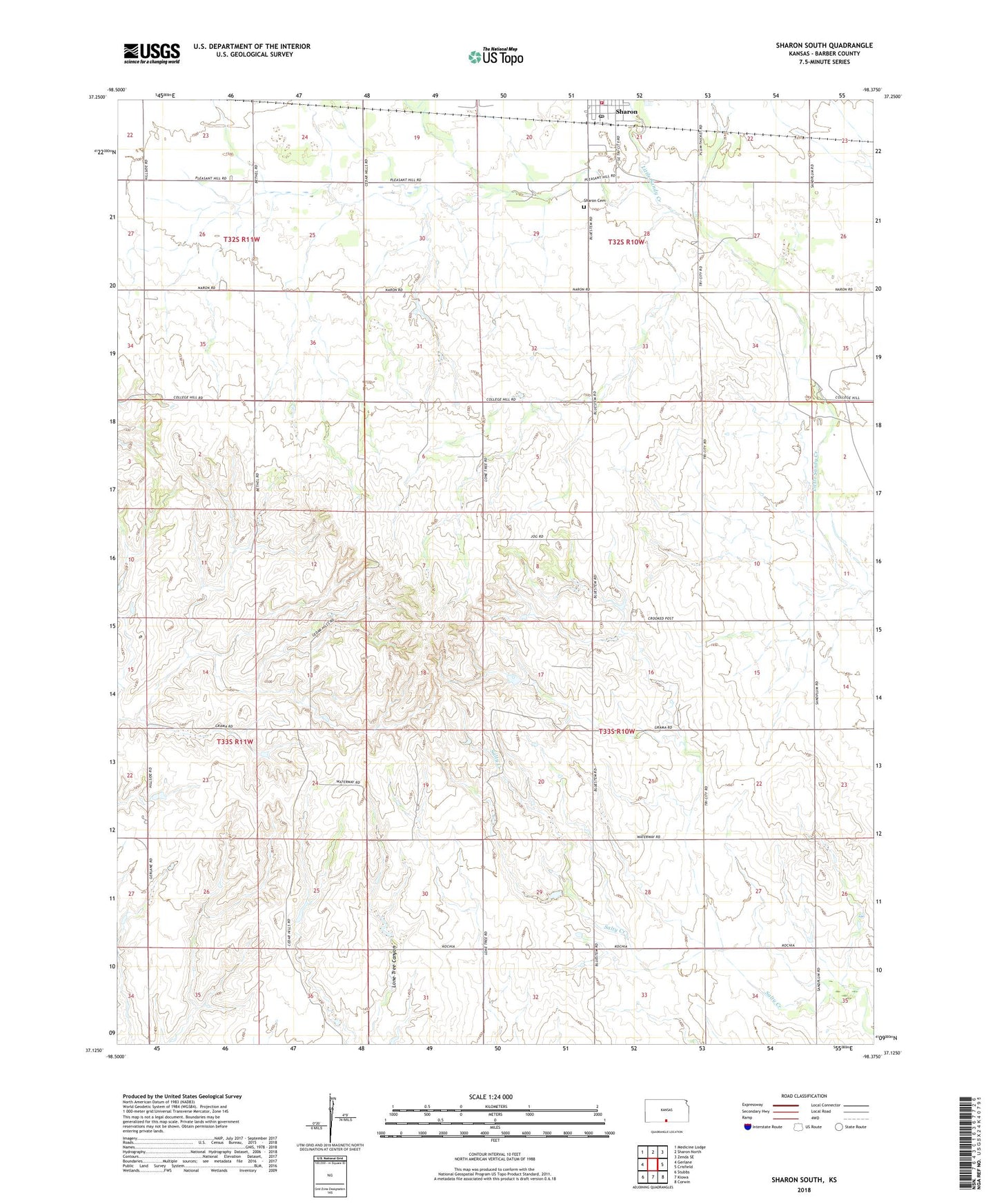 Sharon South Kansas US Topo Map Image