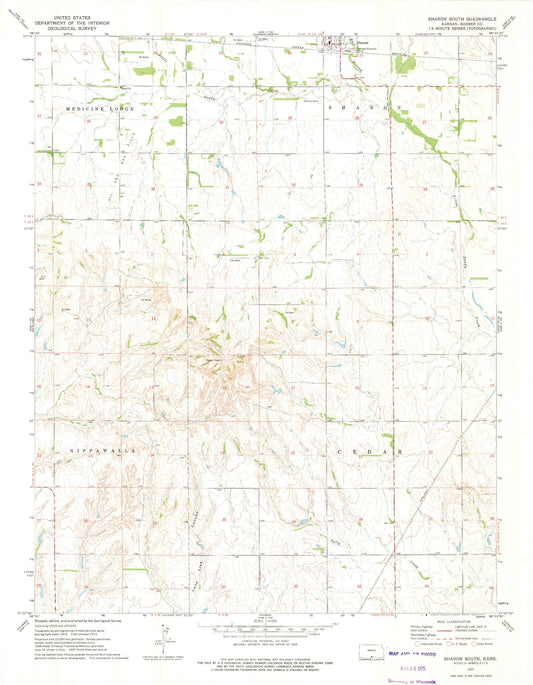 Classic USGS Sharon South Kansas 7.5'x7.5' Topo Map Image