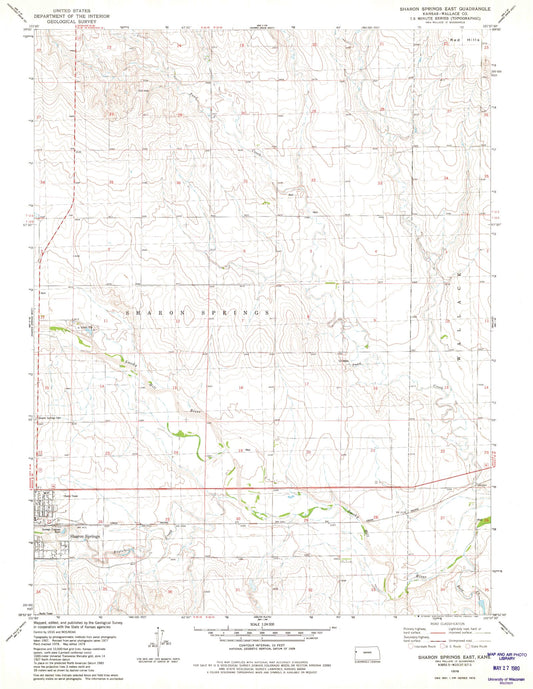 Classic USGS Sharon Springs East Kansas 7.5'x7.5' Topo Map Image