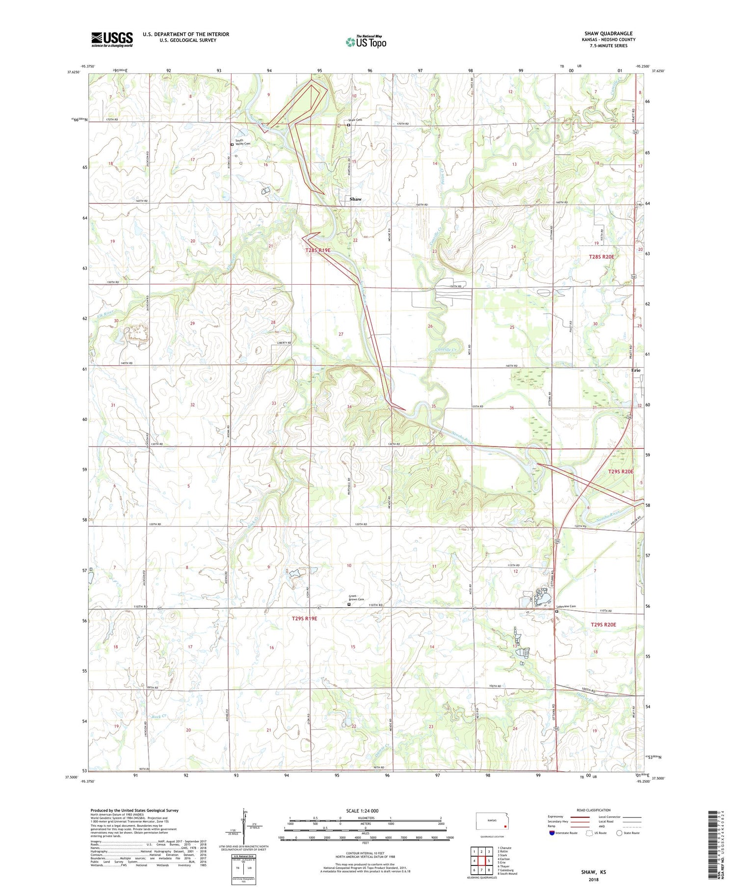 Shaw Kansas US Topo Map Image