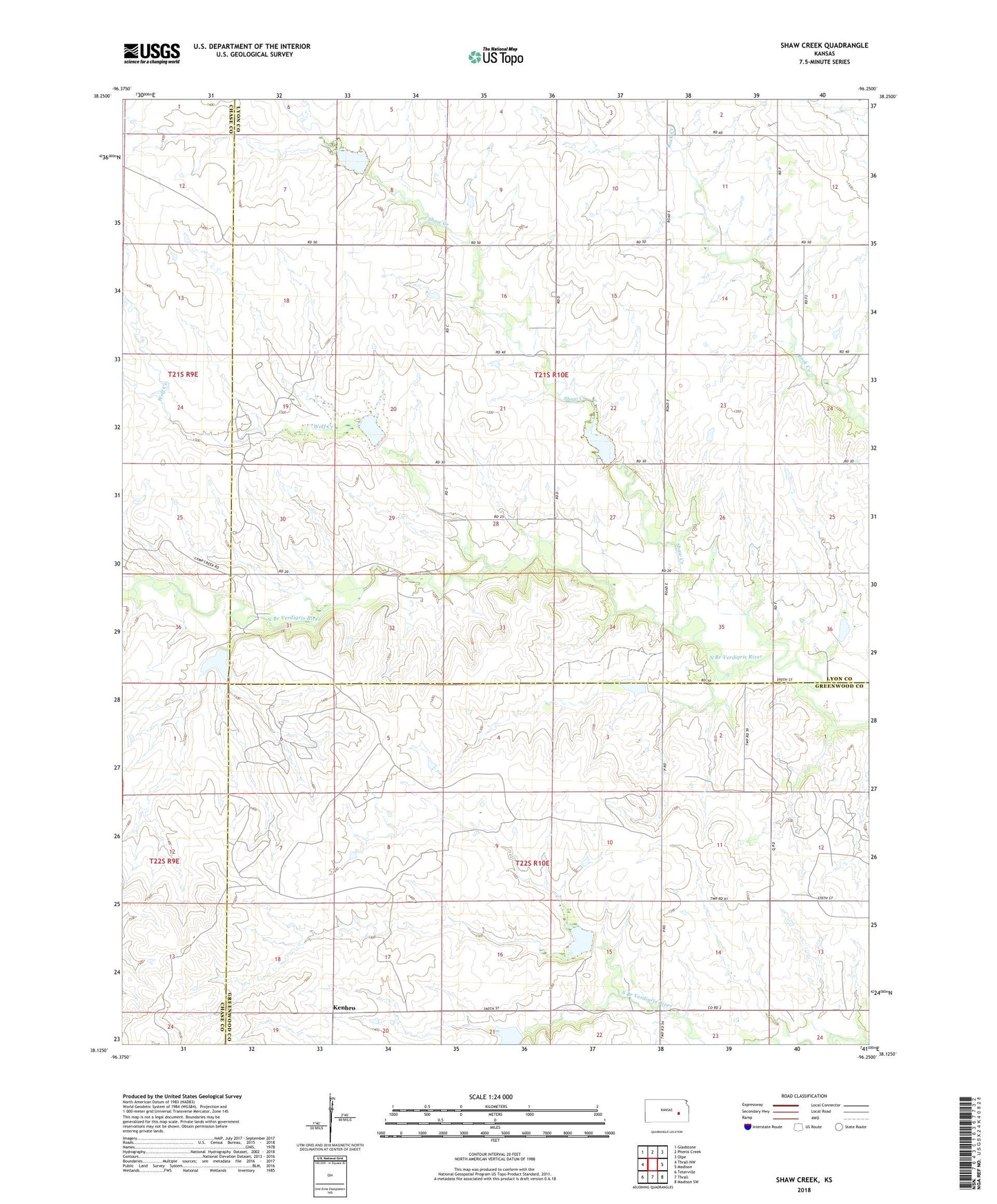 Shaw Creek Kansas US Topo Map Image