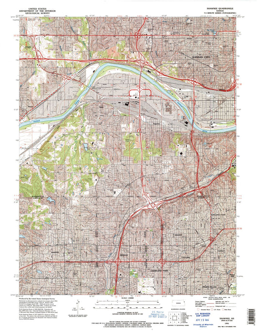 Classic USGS Shawnee Kansas 7.5'x7.5' Topo Map Image