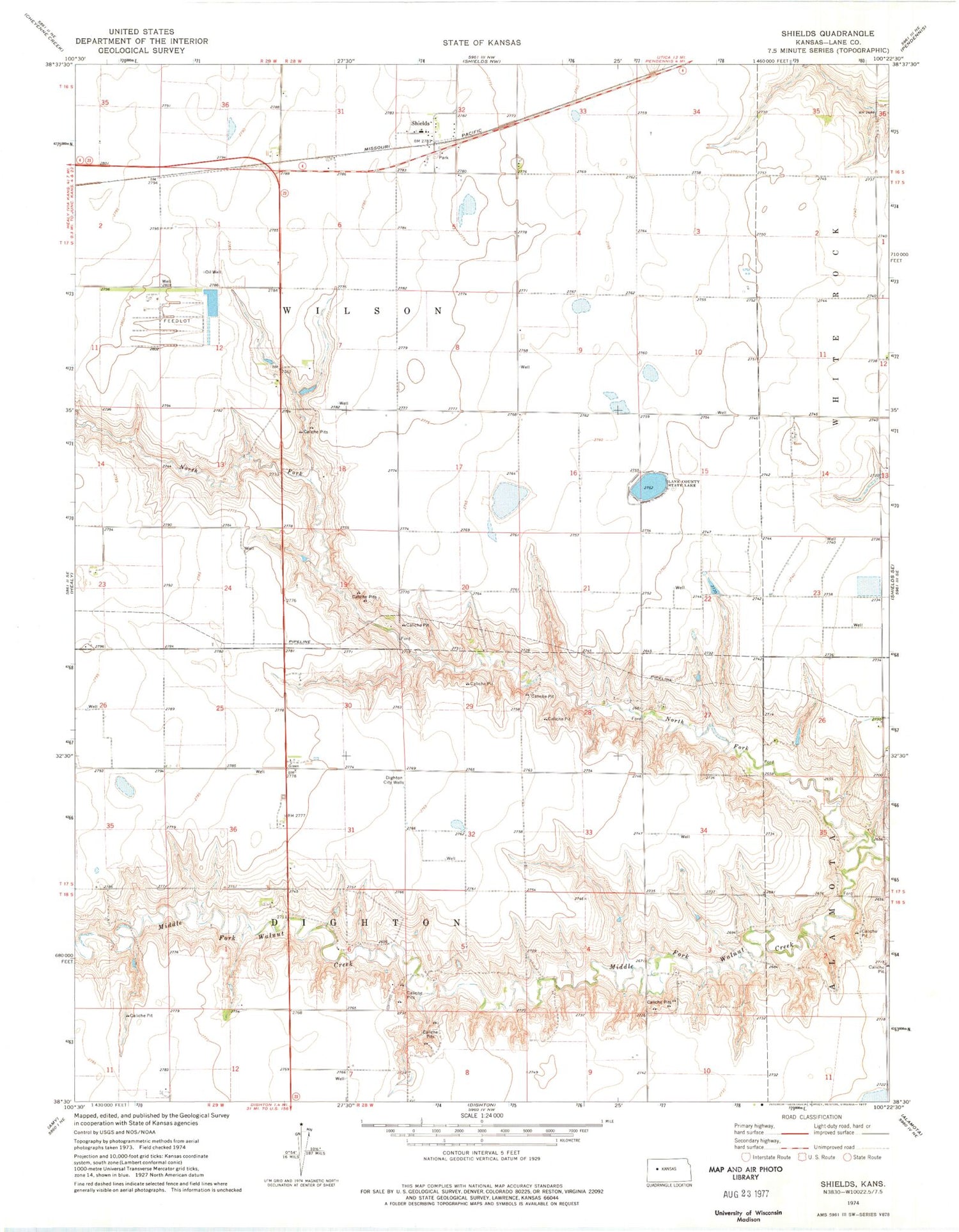 Classic USGS Shields Kansas 7.5'x7.5' Topo Map Image