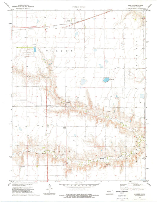 Classic USGS Shields Kansas 7.5'x7.5' Topo Map Image