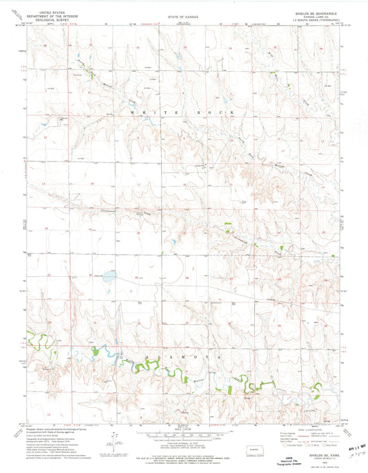 Classic USGS Shields SE Kansas 7.5'x7.5' Topo Map Image