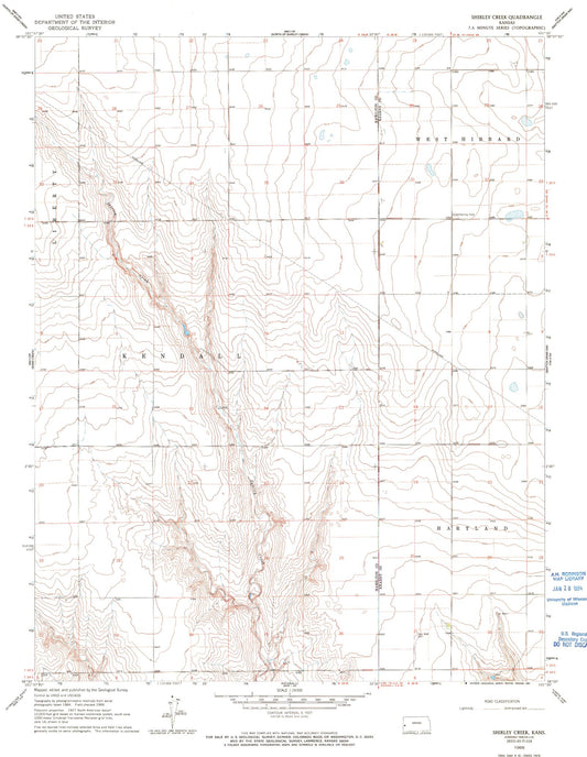 Classic USGS Shirley Creek Kansas 7.5'x7.5' Topo Map Image