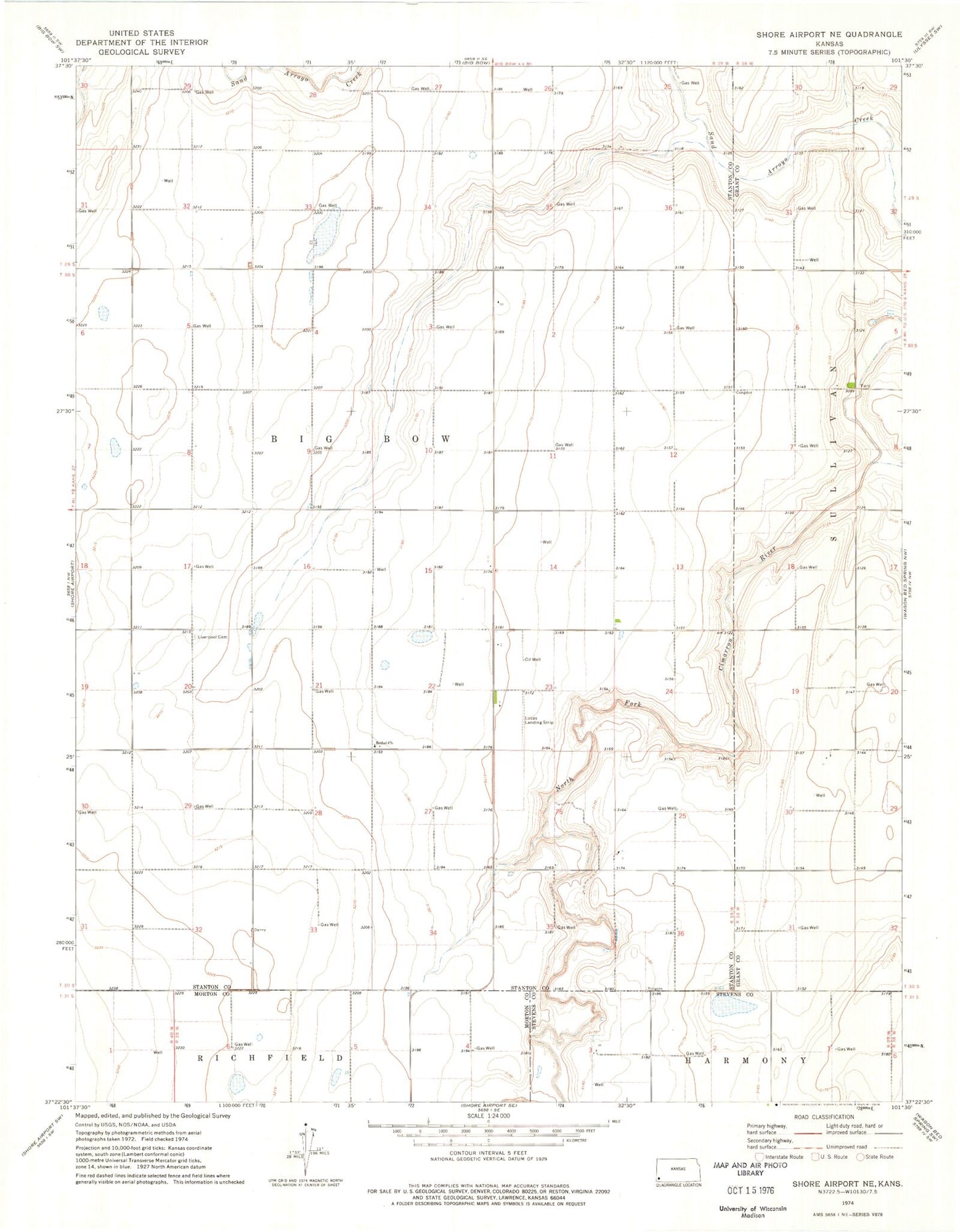 Classic USGS Shore Airport NE Kansas 7.5'x7.5' Topo Map Image