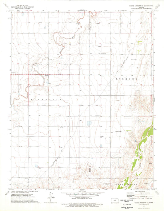 Classic USGS Shore Airport SE Kansas 7.5'x7.5' Topo Map Image