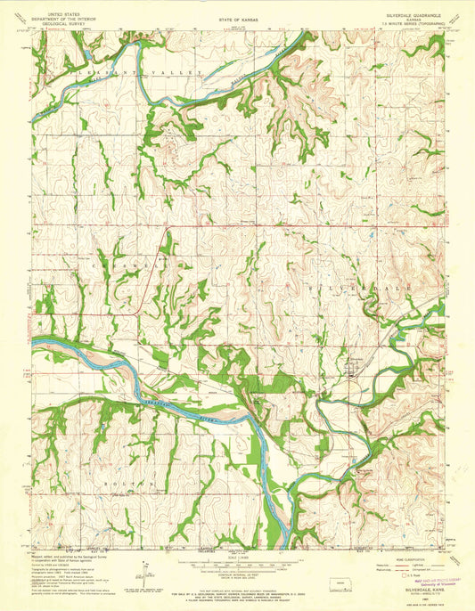 Classic USGS Silverdale Kansas 7.5'x7.5' Topo Map Image