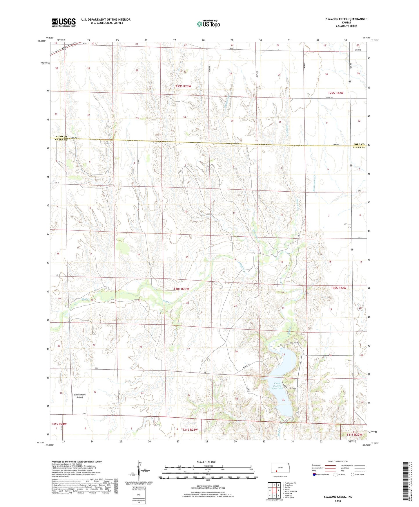 Simmons Creek Kansas US Topo Map Image
