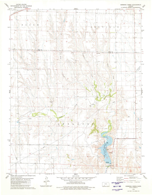 Classic USGS Simmons Creek Kansas 7.5'x7.5' Topo Map Image