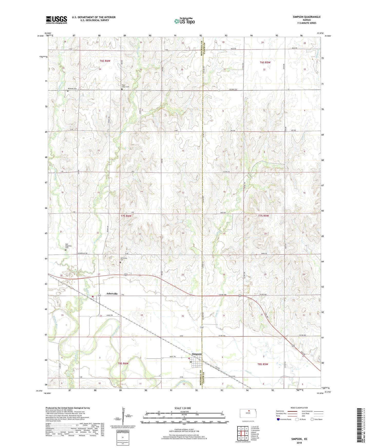 Simpson Kansas US Topo Map Image