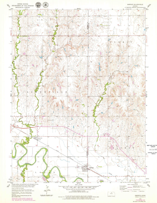 Classic USGS Simpson Kansas 7.5'x7.5' Topo Map Image