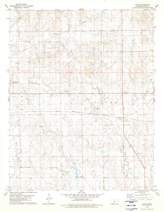 Classic USGS Sitka Kansas 7.5'x7.5' Topo Map Image