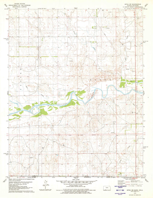 Classic USGS Sitka SW Kansas 7.5'x7.5' Topo Map Image