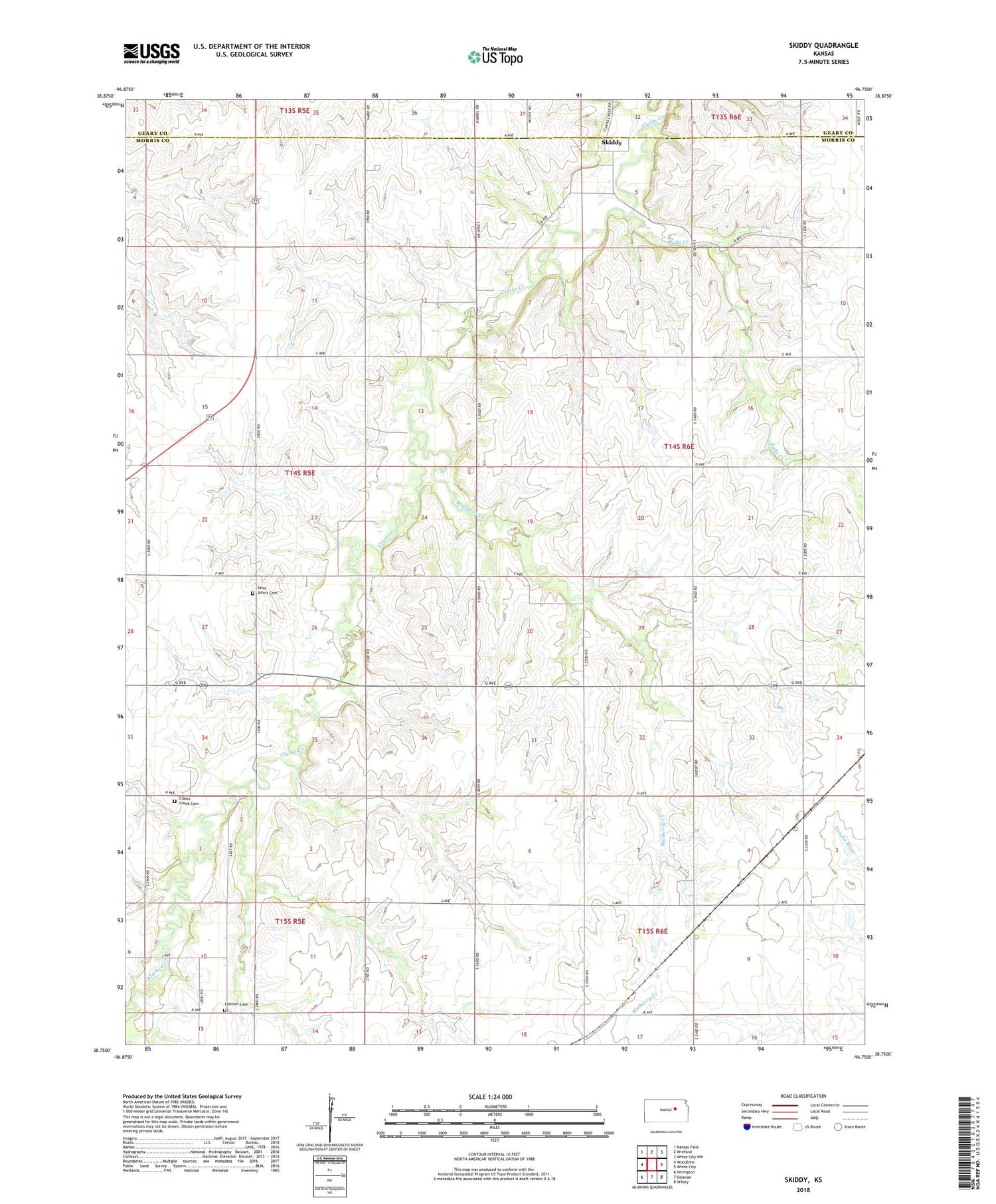 Skiddy Kansas US Topo Map Image