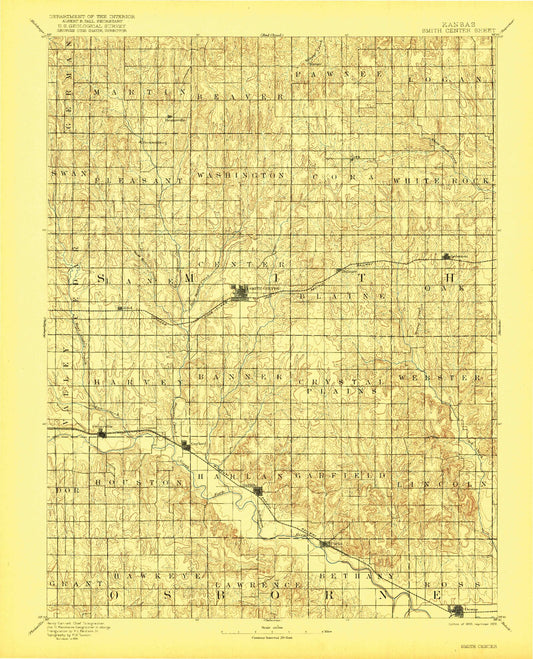 Historic 1893 Smith Center Kansas 30'x30' Topo Map Image