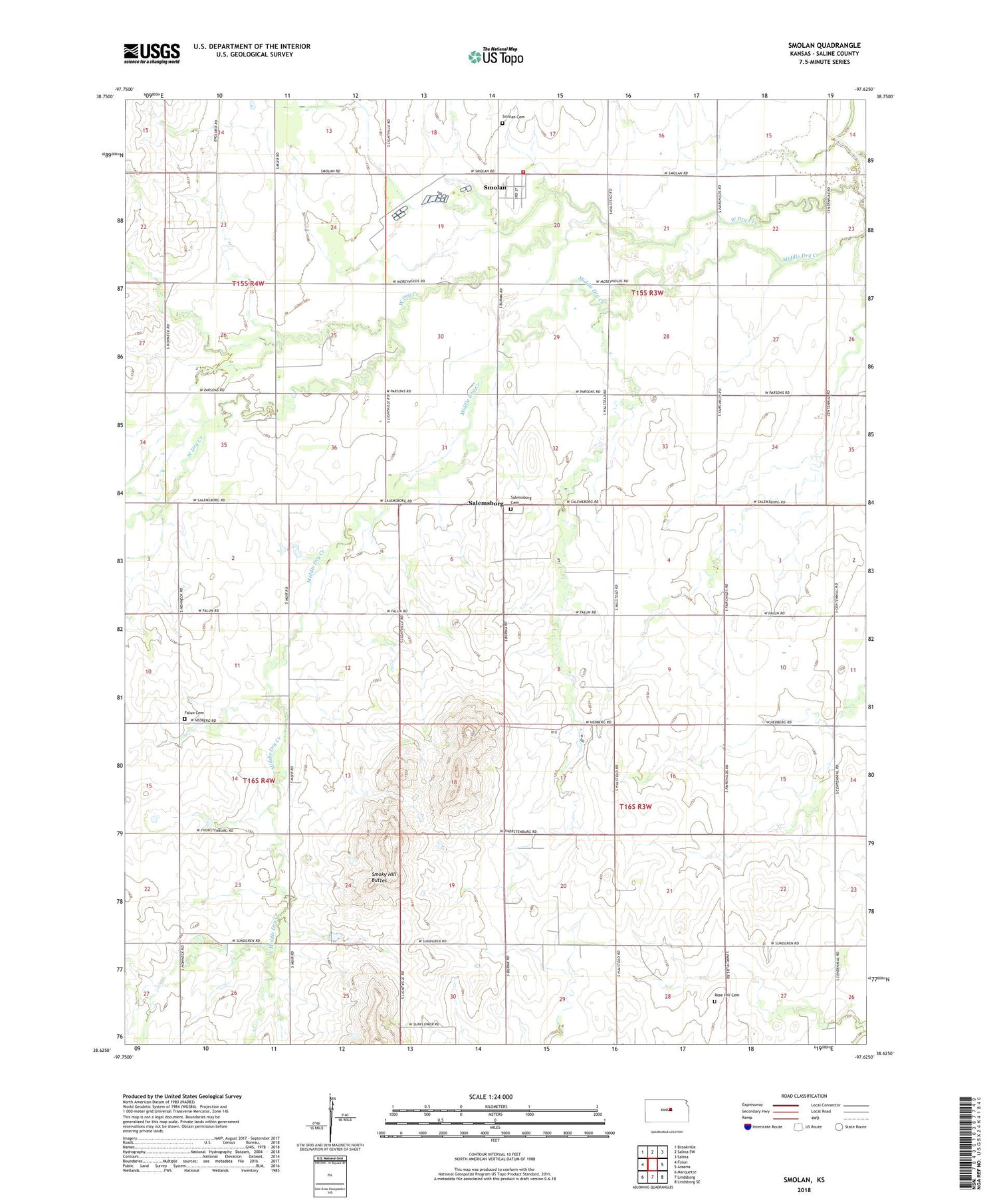 Smolan Kansas US Topo Map Image