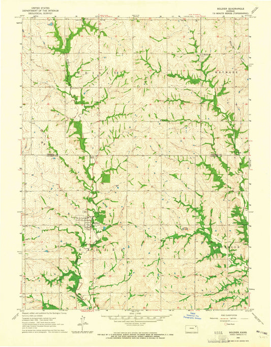 Classic USGS Soldier Kansas 7.5'x7.5' Topo Map Image