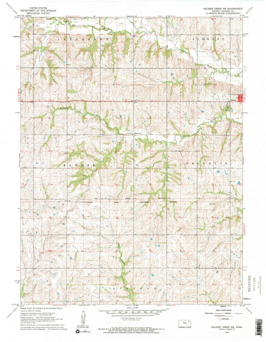 Classic USGS Soldier Creek NE Kansas 7.5'x7.5' Topo Map Image