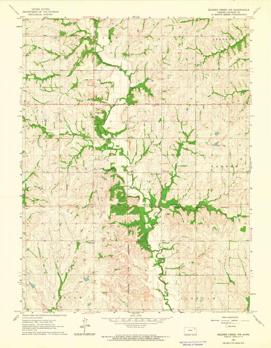 Classic USGS Soldier Creek NW Kansas 7.5'x7.5' Topo Map Image